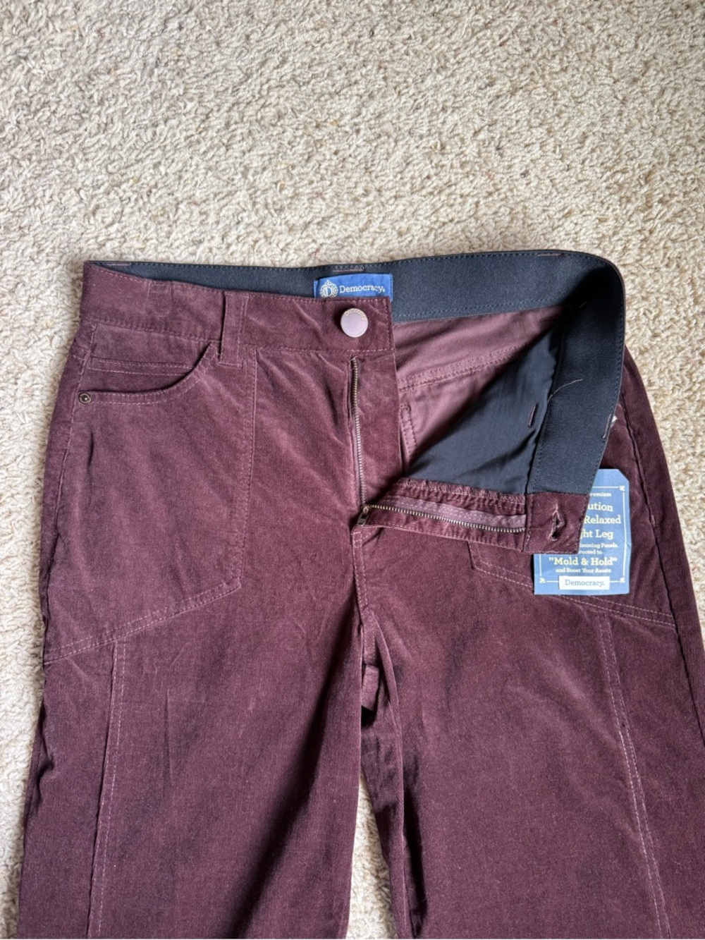 Democracy “Ab” Solution Women’s Corduroy Straight Pants in Burgundy | NWT - Picture 3 of 10